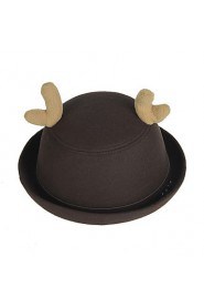 Women Candy Color Belt Buckle Curling Antlers Dome Wool Hat