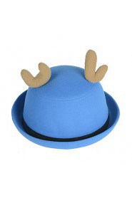 Women Candy Color Belt Buckle Curling Antlers Dome Wool Hat