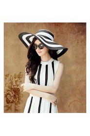 Black And White Keys Straw Ladies Big brim Cap Outdoor/Cas Straw Hat