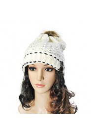 Women Casual Knitting Wool Button Thick Warm Cap