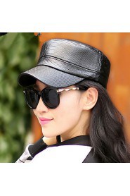 Women PU Pure Color Shiny Flat Cap