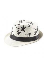 New Vintage Unisex Straw Panama Hat Contrast Color Print Summer Sun Beach Holiday Cap