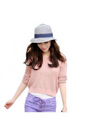 Women Stripe Patchwork Straw Sun Hat,Casual Spring/ Summer/ Fall Blue