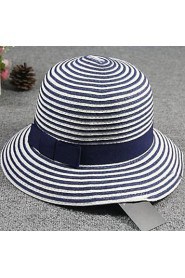 Women Stripe Patchwork Straw Sun Hat,Casual Spring/ Summer/ Fall Blue