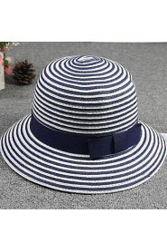 Women Stripe Patchwork Straw Sun Hat,Casual Spring/ Summer/ Fall Blue