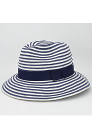 Women Stripe Patchwork Straw Sun Hat,Casual Spring/ Summer/ Fall Blue