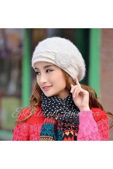 Women's Fashion Joker Flowers Rabbit Hair Beret Hat