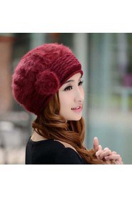 Women's Fashion Joker Flowers Rabbit Hair Beret Hat