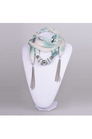 Women's Polyster Scarf necklace CCB Ring & Jade Bead Scarf Necklace with tassels