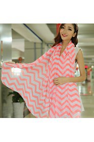 Spring Color Stitching Large Size Chiffon Ripple Waves Stripes Scarf