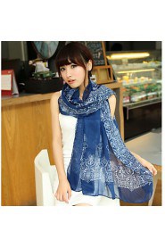 Korean Version Of The Fall And Winter Female Retro Print Blue And White Scarves Chiffon Long Section Scarf