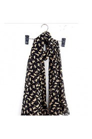 Women Long Silk Scarves Snow Kitten Printed Scarf Shawl