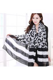 Printed Silk Scarves Striped Black Leopard Warm Scarf