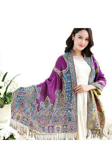 National Wind Vintage Embroidery Jacquard Tassel Purple Scarf