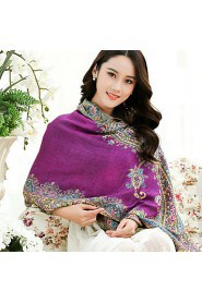 National Wind Vintage Embroidery Jacquard Tassel Purple Scarf