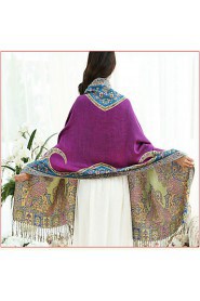 National Wind Vintage Embroidery Jacquard Tassel Purple Scarf