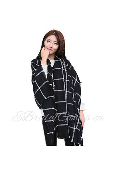 Women's Large Size Plaid Knitted Scarf