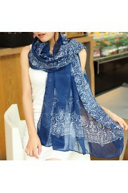 Women Blue And White Porcelain Velvet Chiffon Scarves