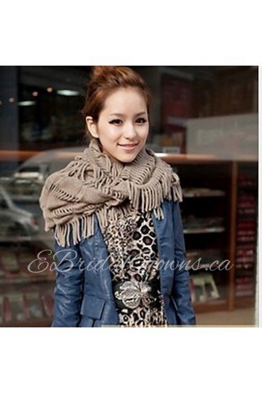 Women Tassel Thickening Pure Color Long Wool Scarf
