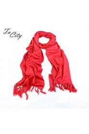 Women Elegant Chinese Red Scarf Shawl with Long Tassels