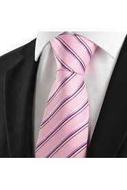 Men's New Striped Pink Microfiber Tie Necktie For Wedding Party Holiday With Gift Box