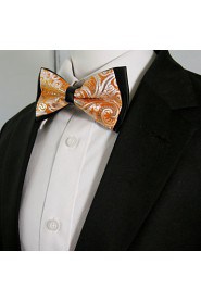 Men's Black Orange Paisley Mens Pre-tied Ajustable SilkBlend Wedding Dress Fashion SilkBlend Bow Tie