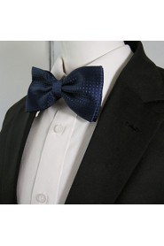 Men's Navy Solid Dots Pre-tied Ajustable SilkBlend Wedding Dress Fashion SilkBlend Bow Tie
