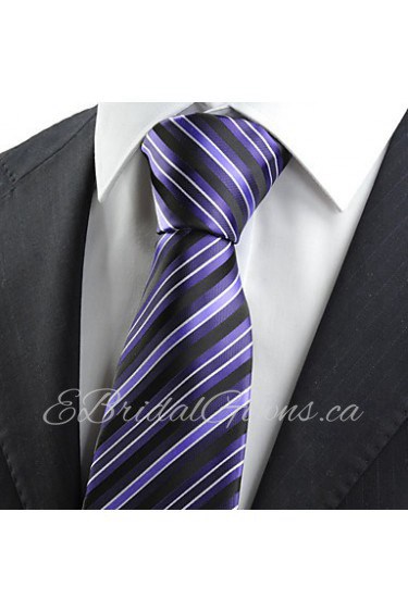 Men's Necktie Purple Black Striped Wedding Formal Business Work Casual Tie With Gift Box