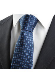 Men's Navy Dark Blue Square Check Necktie Business Work Casual Tie With Gift Box