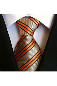 Men Wedding Cocktail Necktie At Work Beige Orange Colors Tie