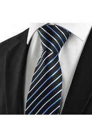 Men's New Striped Blue Black Microfiber Tie Necktie For Wedding Party Holiday With Gift Box