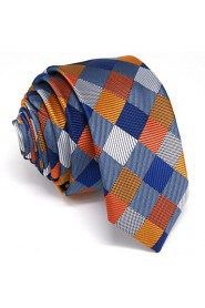 Men's Tie Orange Checked Skinny Necktie Fashion 100% Silk Casual