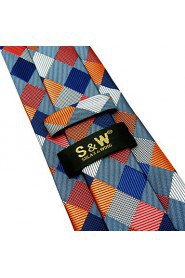 Men's Tie Orange Checked Skinny Necktie Fashion 100% Silk Casual