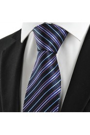 Men's New Striped Purple Black Microfiber Tie Necktie For Wedding Holiday With Gift Box