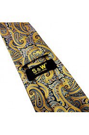 Men's Tie Paisley Yellow Skinny Necktie Fashion 100% Silk Casual