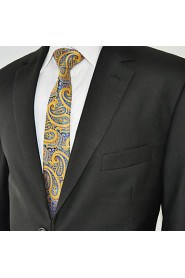 Men's Tie Paisley Yellow Skinny Necktie Fashion 100% Silk Casual