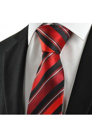 Men's New Striped Red Black Microfiber Tie Necktie For Wedding Party Holiday With Gift Box