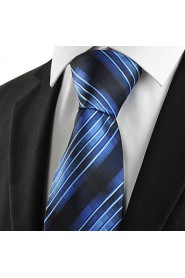 Men's Striped Blue Black Microfiber Tie Necktie For Wedding Party Holiday With Gift Box