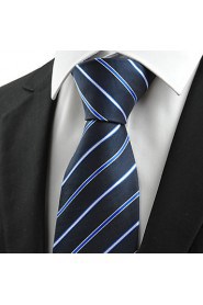 Men's New Stripe Blue Microfiber Tie Necktie For Busuness Party Holiday With Gift Box