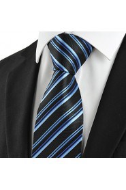 Men's Striped Blue Black Microfiber Tie Necktie For Wedding Holiday With Gift Box