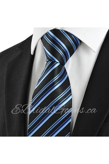 Men's Striped Blue Black Microfiber Tie Necktie For Wedding Holiday With Gift Box