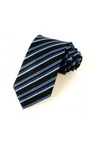 Men's Striped Blue Black Microfiber Tie Necktie For Wedding Holiday With Gift Box
