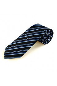 Men's Striped Blue Black Microfiber Tie Necktie For Wedding Holiday With Gift Box