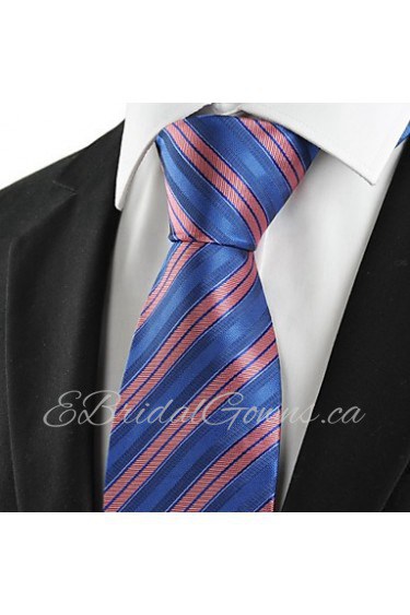 Men's Striped Rose Pink Blue Microfiber Tie Necktie For Wedding Party Holiday With Gift Box