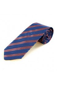 Men's Striped Rose Pink Blue Microfiber Tie Necktie For Wedding Party Holiday With Gift Box