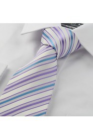 Men's Striped Blue Lavender Purple Microfiber Tie Necktie For Party Holiday With Gift Box