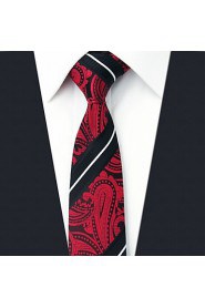 Men's Tie Red Paisley Skinny Necktie Fashion 100% Silk Casual