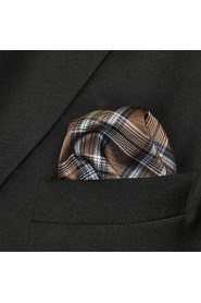 UH22 Pocket Square Plaids Brown Blue Mens Hanky Hankies Handkerchief