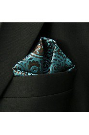 Men's Casual Blue Floral Print Silk Handkerchief