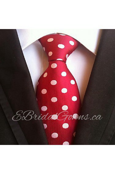 Men Wedding Cocktail Necktie At Work Red White Dot Tie